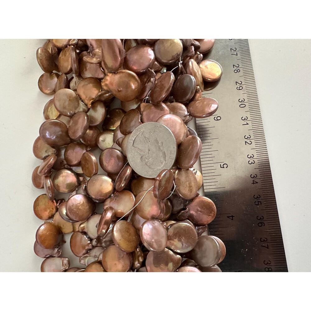 11-13 mm golden brown coin freshwater pearl, top side drilled AA+ baroque DIY 15 - Picture 10 of 10
